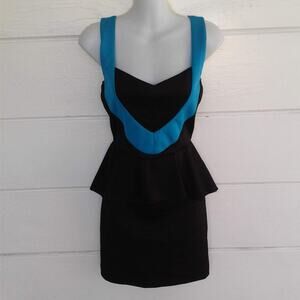 O-Sher Women's Black Blue Peplum Dress Bodycon Stretch Party Size Small